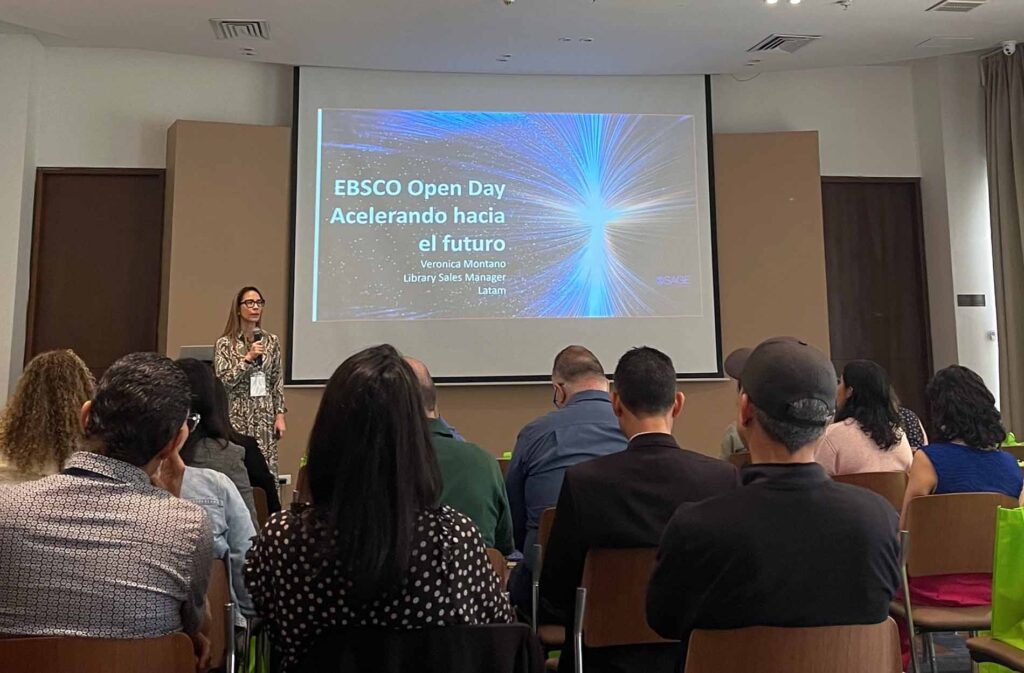 Speaker presenting at EBSCO Open Day in Colombia