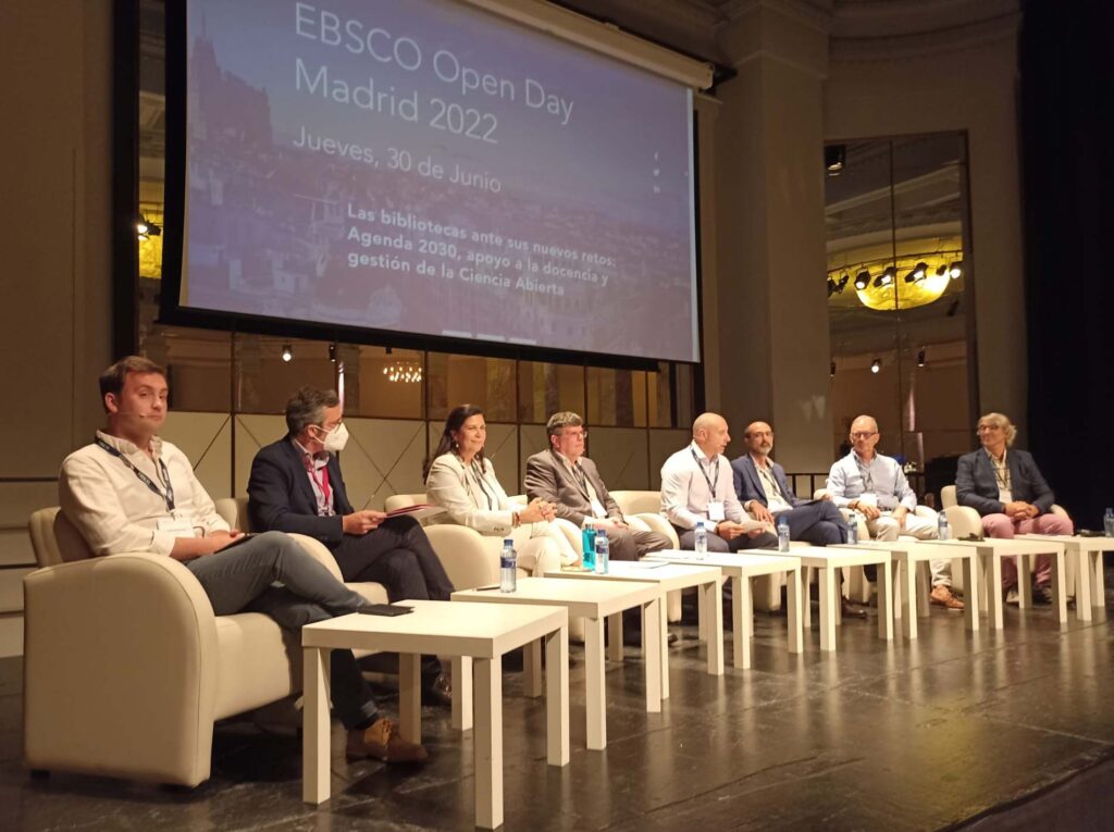 Group of panelists on stage at EBSCO Open Day in Madrid, Spain